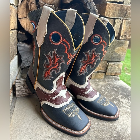 Western Cowboy Mens Boots full grain hide leather square tipSz-27 (US 8.5) locBB - Picture 8 of 13